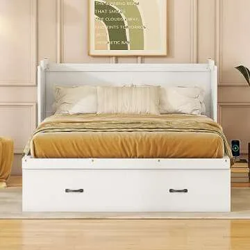 Full Murphy Bed, Modern Wall Bed with Drawer, Full Murphy Cabinet Bed with USB Port, Full Size Wood Murphy Bed Cabinet Bed, Murphy Bed Chest Murphy Bed Frame for Guest Bedroom, Large Drawer, White
