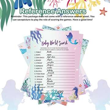 Yinder 145 Pieces Baby Shower Games for Boy or Girl Game Activities Cards with 20 Pencils Includes Baby Bingo Description and Wishes Guess Who Baby Price is Right, Word Scramble Game(Mermaid)