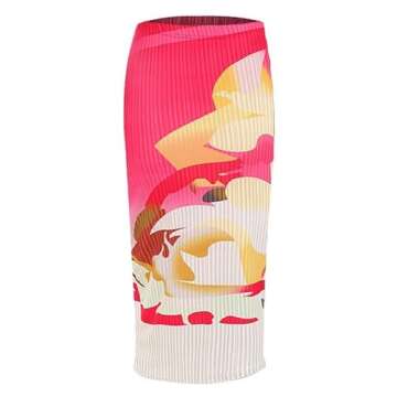 Avanova Women Floral Print Pencil Midi Skirt High Waisted Tight Bodycon Skirts Hot Pink Large