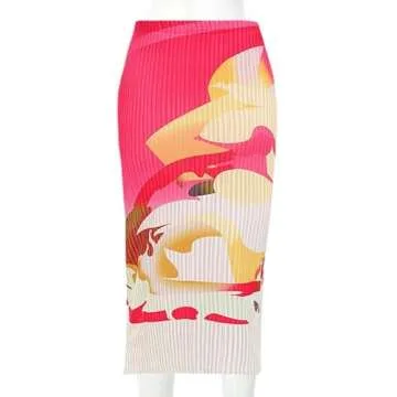 Avanova Women Floral Print Pencil Midi Skirt High Waisted Tight Bodycon Skirts Hot Pink Large