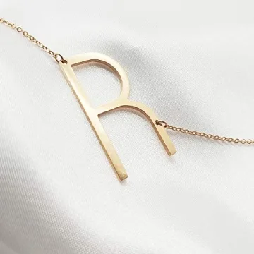 MOMOL Sideways Initial Necklace 18K Gold Plated Charm