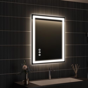 APRILSOUL 24x32 Inch LED Bathroom Mirror with Front and Backlit, Makeup Mirror with 3 Color Lights, ...