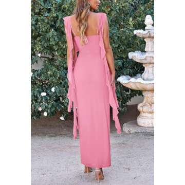 PRETTYGARDEN Women's Summer Long Formal Wedding Guest Dress Sleeveless Ruffle Cocktail Party Maxi Bo...