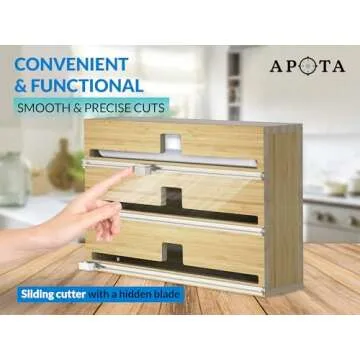 APOTA Mercantile Ultimate 3-Slot Foil Dispenser 37pcs - Organize, Cut, and Wrap with Ease - Convenient, Efficient & Stylish Kitchen Accessory for Quick Food Wrapping