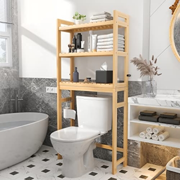 Homykic Bamboo Over The Toilet Storage, 3-Tier Rack