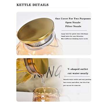 AEFPOYMXU 64 oz Amber Glass Pitcher with Lid and Spout Borosilicate Water Pitcher Bedside Water Carafe Vintage Glass Jug for Juice Coffee Iced Tea Hot Cold Beverage Lemonade Fridge 1.8L