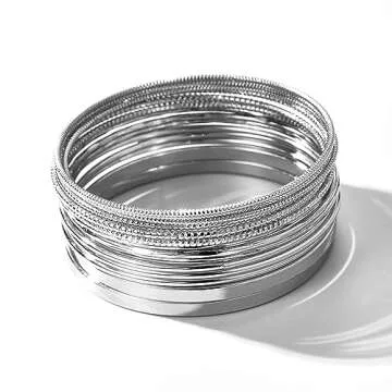 RINTOLER 14Pcs Silver Bangle Bracelets Set - Multi Layer Stackable Textured Jewelry for Women