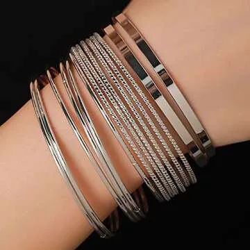 14Pcs Silver Bangle Bracelets Set for Women - RINTOLER