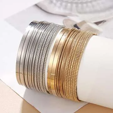 14Pcs Silver Bangle Bracelets Set for Women - RINTOLER