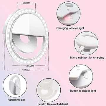 Selfie Light Ring Led Circle Clip-on Selfie Fill Light with 36 Led Bubbles USB Rechargeable Portable for iPhone Smart Phones,Laptop,iPad Photography, Camera Video,Girl Makes up(White)