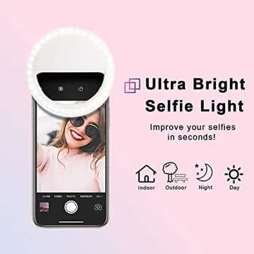Selfie Light Ring Led Circle Clip-on Selfie Fill Light with 36 Led Bubbles USB Rechargeable Portable for iPhone Smart Phones,Laptop,iPad Photography, Camera Video,Girl Makes up(White)