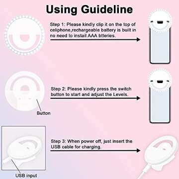 Selfie Light Ring Led Circle Clip-on Selfie Fill Light with 36 Led Bubbles USB Rechargeable Portable for iPhone Smart Phones,Laptop,iPad Photography, Camera Video,Girl Makes up(White)