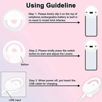 Selfie Light Ring Led Circle Clip-on Selfie Fill Light with 36 Led Bubbles USB Rechargeable Portable for iPhone Smart Phones,Laptop,iPad Photography, Camera Video,Girl Makes up(White)