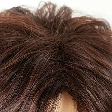 QACCF Mens Short Brown Curly Side Bang Shaggy Costume Hippie Wig and Facial Beard