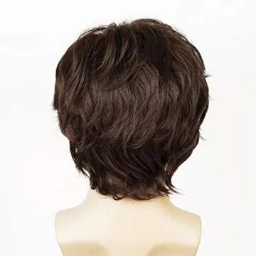 QACCF Mens Short Brown Curly Side Bang Shaggy Costume Hippie Wig and Facial Beard