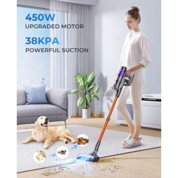 Laresar Cordless Vacuum Cleaner, 450W/38000pa Stick Vacuum Cleaner with Touch Screen, Max 55 Mins Ru...