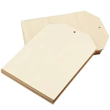 PINGEUI 20 Pcs 10 x 7 Inch Large Wooden Tags for Crafts, Unfinished Blank Wood Sign, Wooden Gift Tags Labels with Holes and 22cm Jute Twine for DIY Craft Supplies, Painting, Staining and Decorations