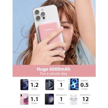 6000mah Ultra Slim Built in Cables Power Bank, Card Size Built in USB C Cords Battery Pack Portable Charger for Phones, 3 Output External Battery Pack Compatible with iPhone, Samsung, Google, Pink