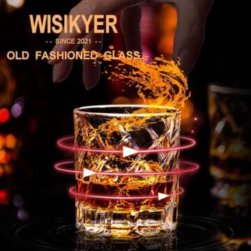 WISIKYER Whiskey Glasses Set 4, Spinning Bourbon Glass with Luxury Box Rotating Old Fashioned Rocks ...