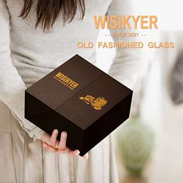 WISIKYER Whiskey Glasses Set 4, Spinning Bourbon Glass with Luxury Box Rotating Old Fashioned Rocks Glass Gifts on Birthday/Retirement/Anniversary, Scotch Glass Cup Gifts for Men