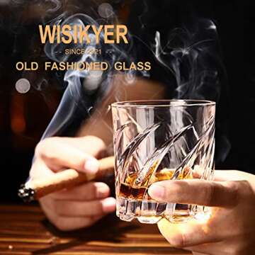 WISIKYER Whiskey Glasses Set 4, Spinning Bourbon Glass with Luxury Box Rotating Old Fashioned Rocks Glass Gifts on Birthday/Retirement/Anniversary, Scotch Glass Cup Gifts for Men