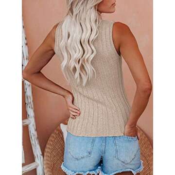 Saodimallsu Womens High Neck Tank Top Summer Ribbed Sleeveless Shirts Casual Loose Knit Cami Sweater...