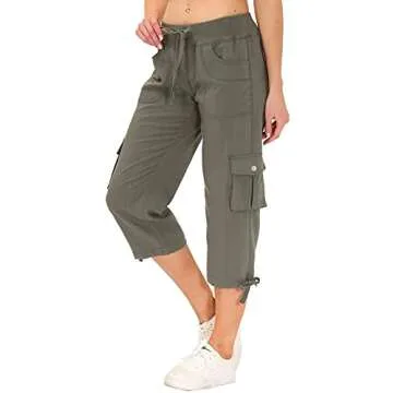MoFiz Women's Cargo Capris Hiking Pants Lightweight Quick Dry Running Outdoor Casual Shorts Button Pockets UPF 50+ Army Green XS