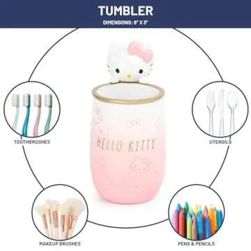 Jay Franco Hello Kitty Organizer Set - 4 Piece Pink Accessories Includes Resin Tumbler, Soap Dispenser, Soap Dish and Toothbrush Holder - Bathroom Décor