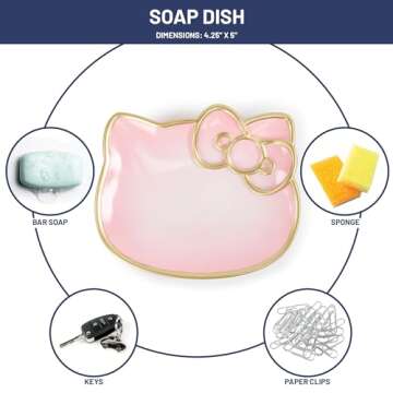 Jay Franco Hello Kitty Organizer Set - 4 Piece Pink Accessories Includes Resin Tumbler, Soap Dispenser, Soap Dish and Toothbrush Holder - Bathroom Décor