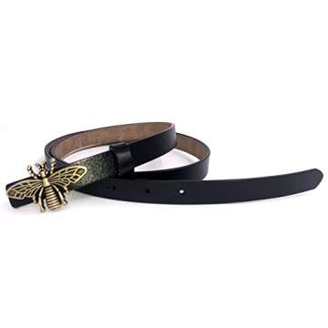 MoYoTo Women's Vintage Copper Bee Buckle Leather Belt - Stylish Casual Accessory  