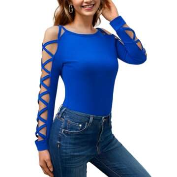 Bellelily Women's Sexy Criss-Cross Long Sleeve Blouse Cut Out Cold Shoulder Tops Trendy Casual Basic...