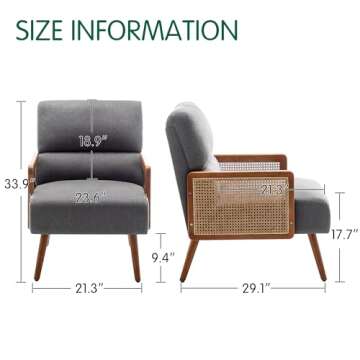 ALISH Accent Chairs,Upholstered Rattan Armchair Mid Century Modern Living Room Chair Reading Chairs ...