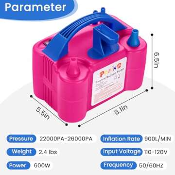 PCFING Balloon Pump Electric and Balloon Tying Tool in One, Portable Balloons Inflator Blower Machine with Dual Nozzle