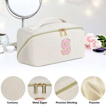 Gifts for Girls, Initial Travel Makeup Bag Women's Day Gift Make up Bag Cosmetic Bags Monther's Day Gifts, Personalized Stuff Bag Cute Makeup Bag Birthday Gifts for Women/Friend/Mother - J