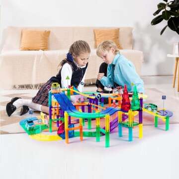 PicassoTiles 150 Piece Race Car Track Building Block Educational Toy Set Magnet Tile Magnetic Blocks...
