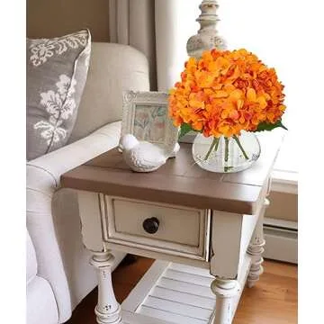Hollyone Hydrangea Silk Flowers in Glass Vase Decoration