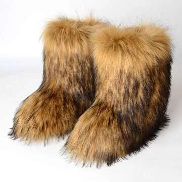 N&F Women's Winter Faux Fur Snow Boots Outdoor Hairy Boots