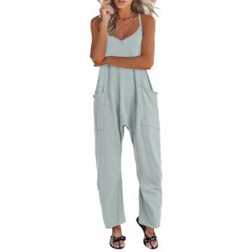 UNIANKIYA One Piece Jumpsuits for women V Neck Sleeveless Loose Fit overalls Spaghetti Strap Harem Long Pants with Pockets