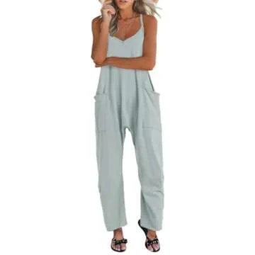 UNIANKIYA One Piece Jumpsuits for women V Neck Sleeveless Loose Fit overalls Spaghetti Strap Harem Long Pants with Pockets