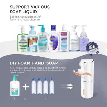 Secura Foaming Soap Dispenser, 10oz/300ml Touchless Automatic Soap Dispenser with Adjustable Volume Control, Rechargeable Hands Free Soap Dispenser for Kitchen, Bathroom