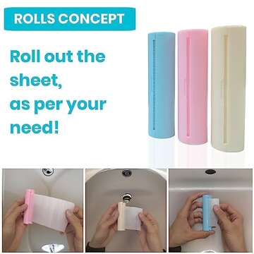 (Set of 3) Mini Paper Soap Sheets for Travel, Disposable Scented Hand Washing Soap, Cuttable Dissolving Pocket Sheet Rolls Indoor and Outdoor, Blue, Pink, Light Beige, 3 Count (Pack 1)