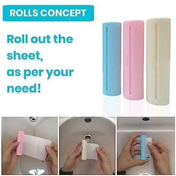 (Set of 3) Mini Paper Soap Sheets for Travel, Disposable Scented Hand Washing Soap, Cuttable Dissolving Pocket Sheet Rolls Indoor and Outdoor, Blue, Pink, Light Beige, 3 Count (Pack 1)