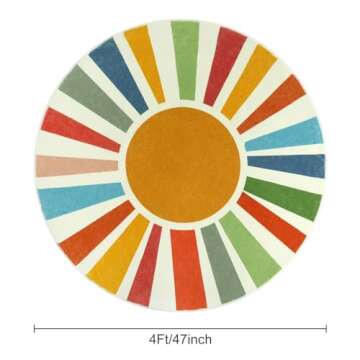STARUIA Small Round Rug 4 Ft Washable Round Rug for Kids Room, Colorful Sun Circle Rug for Playroom,...