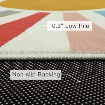 STARUIA Small Round Rug 4 Ft Washable Round Rug for Kids Room, Colorful Sun Circle Rug for Playroom, Non-Slip Circular Office Carpet Soft Rainbow Rug for Bedroom Reading Corner Dorm