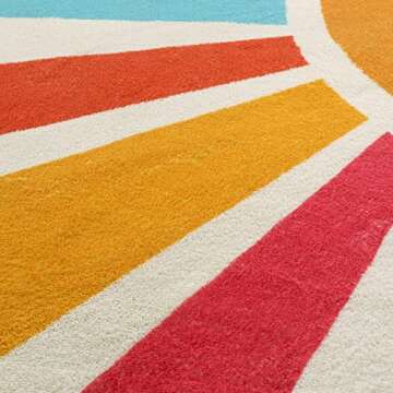 STARUIA Small Round Rug 4 Ft Washable Round Rug for Kids Room, Colorful Sun Circle Rug for Playroom, Non-Slip Circular Office Carpet Soft Rainbow Rug for Bedroom Reading Corner Dorm