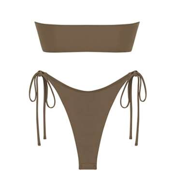 ZAFUL Sparkly Metallic Bikini Sets for Women High Cut 2 Pieces Bathing Suit Glitter Swimsuit Deep Coffee S