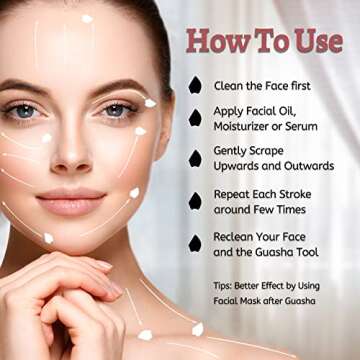 Contrybox Gua Sha Facial Tools, Natural Bian Stone Guasha Tool for Face & Puffiness Reducing, Gua Sha Stone Facial & Body Massage, Premium Face Stone Gua Sha Tools for Women Skincare, Black