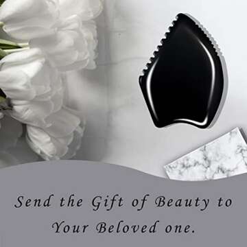 Contrybox Gua Sha Facial Tools, Natural Bian Stone Guasha Tool for Face & Puffiness Reducing, Gua Sha Stone Facial & Body Massage, Premium Face Stone Gua Sha Tools for Women Skincare, Black