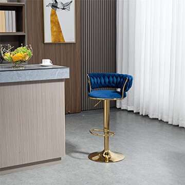 Kakotito 360° Velvet Swivel Bar Stools with Low Back & Footrest, Adjustable Counter Barstools, Gold...