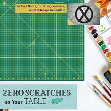 Crafty World 24 x 36 Cutting Mat for Sewing, Self Healing Double Sided Quilting Crafts Mat - Fabric Cutting Mat - Non Slip surface - Rotary Cutting Board Green